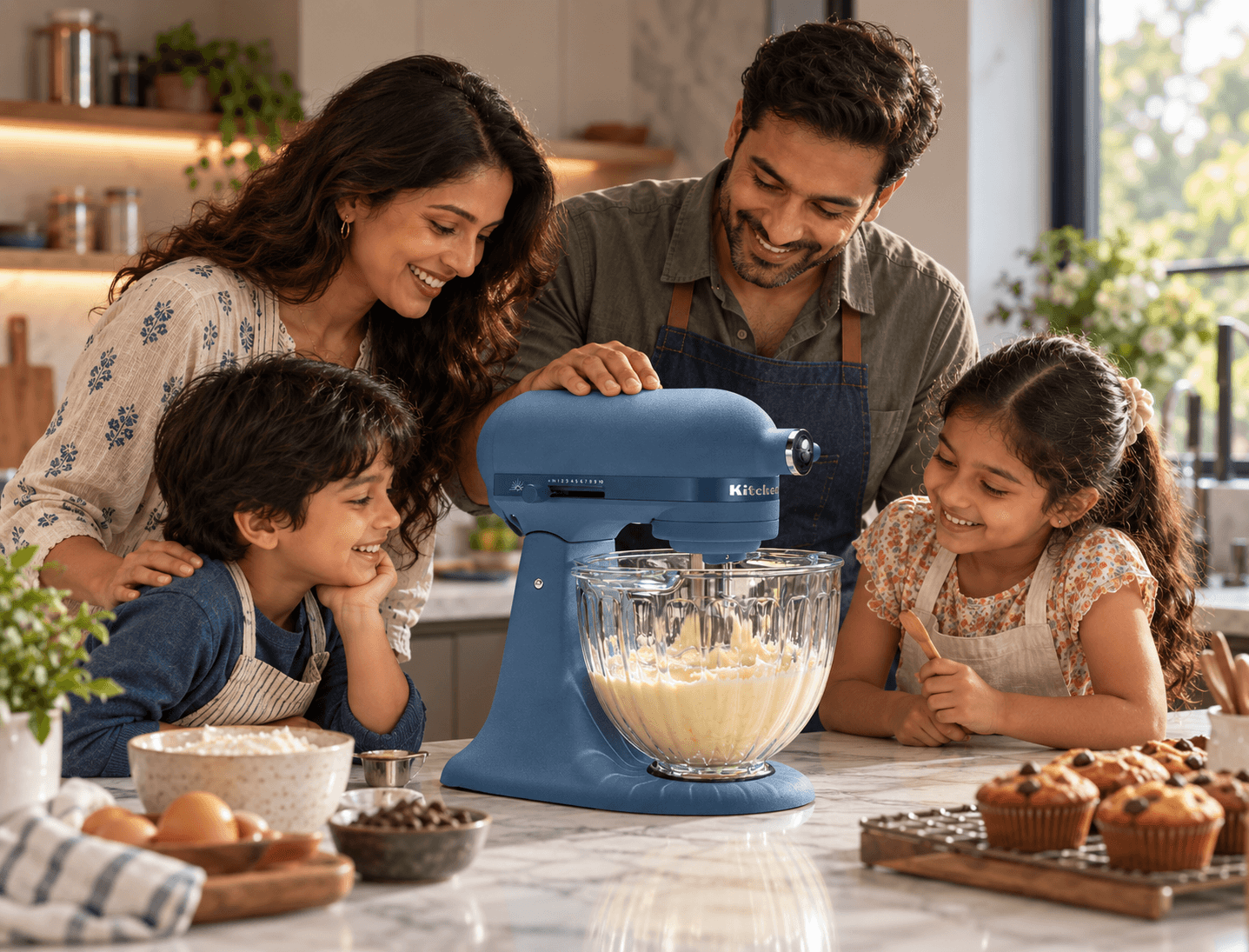 Cozy Family Baking with Blue Mixer
